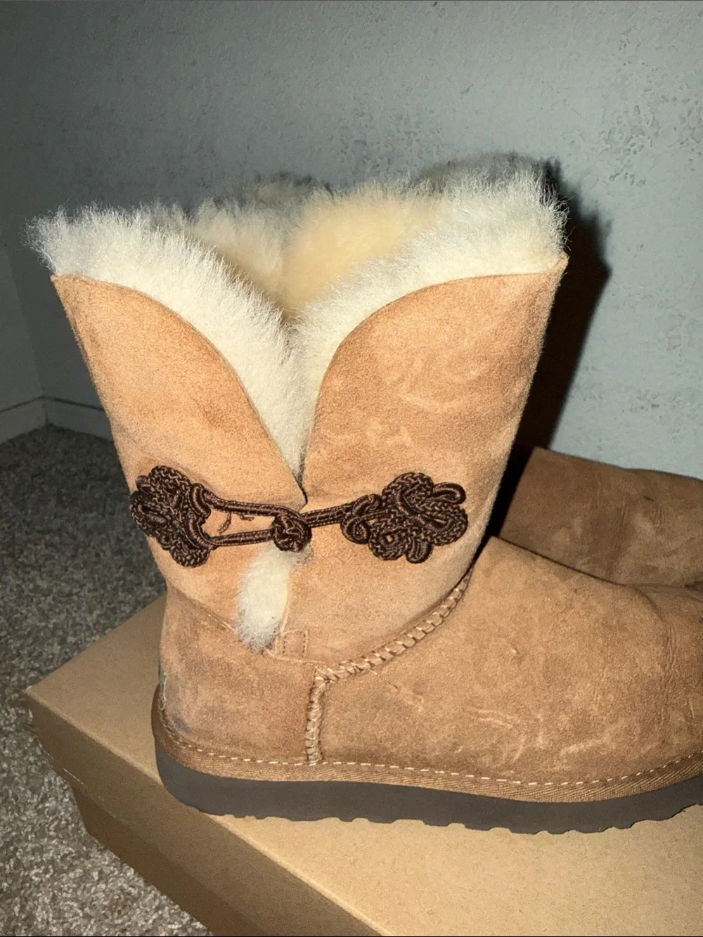 Chestnut Shearling Lined Suede Short Boots